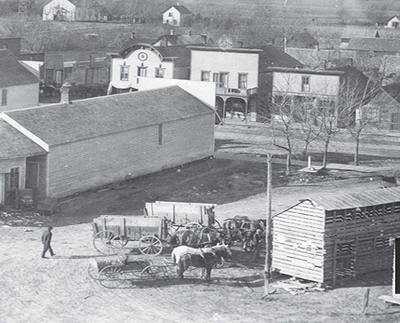 A view overlooking town, circa 1890.